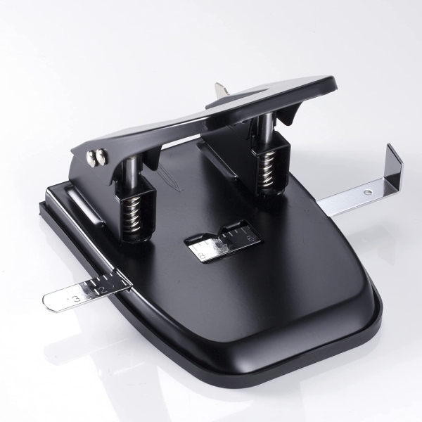Officemate Deluxe 2-Hole Punch with Chip Drawer, 50 Sheet Capacity, Silver/Navy (90101)